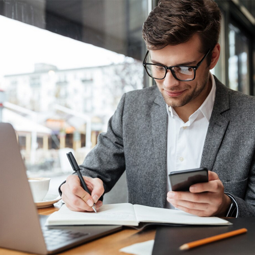 Analyst reviewing financial statements